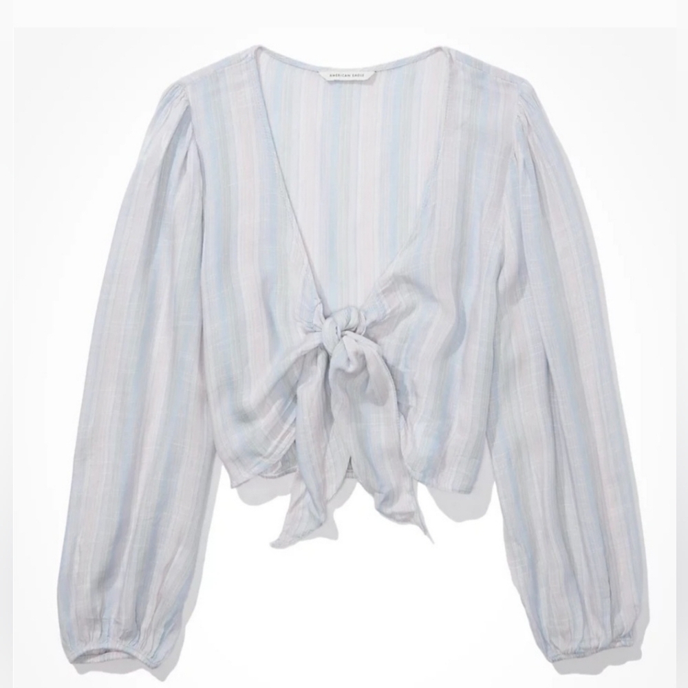 American Eagle Nwt Striped Blouse Tie Front Oversized Size XXS